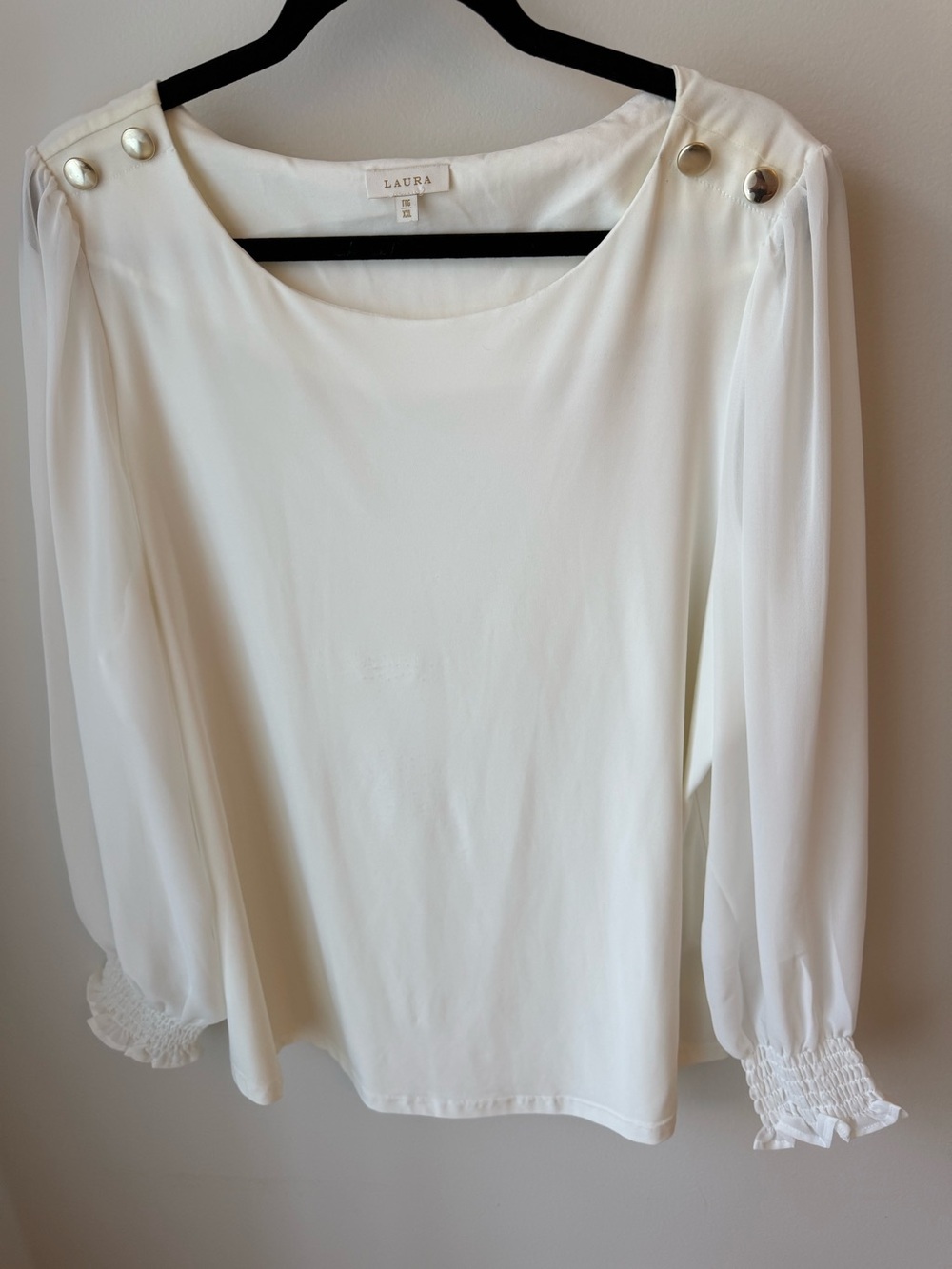 Laura Cream Boatneck Blouse with Smocked Ruffle Cuffs